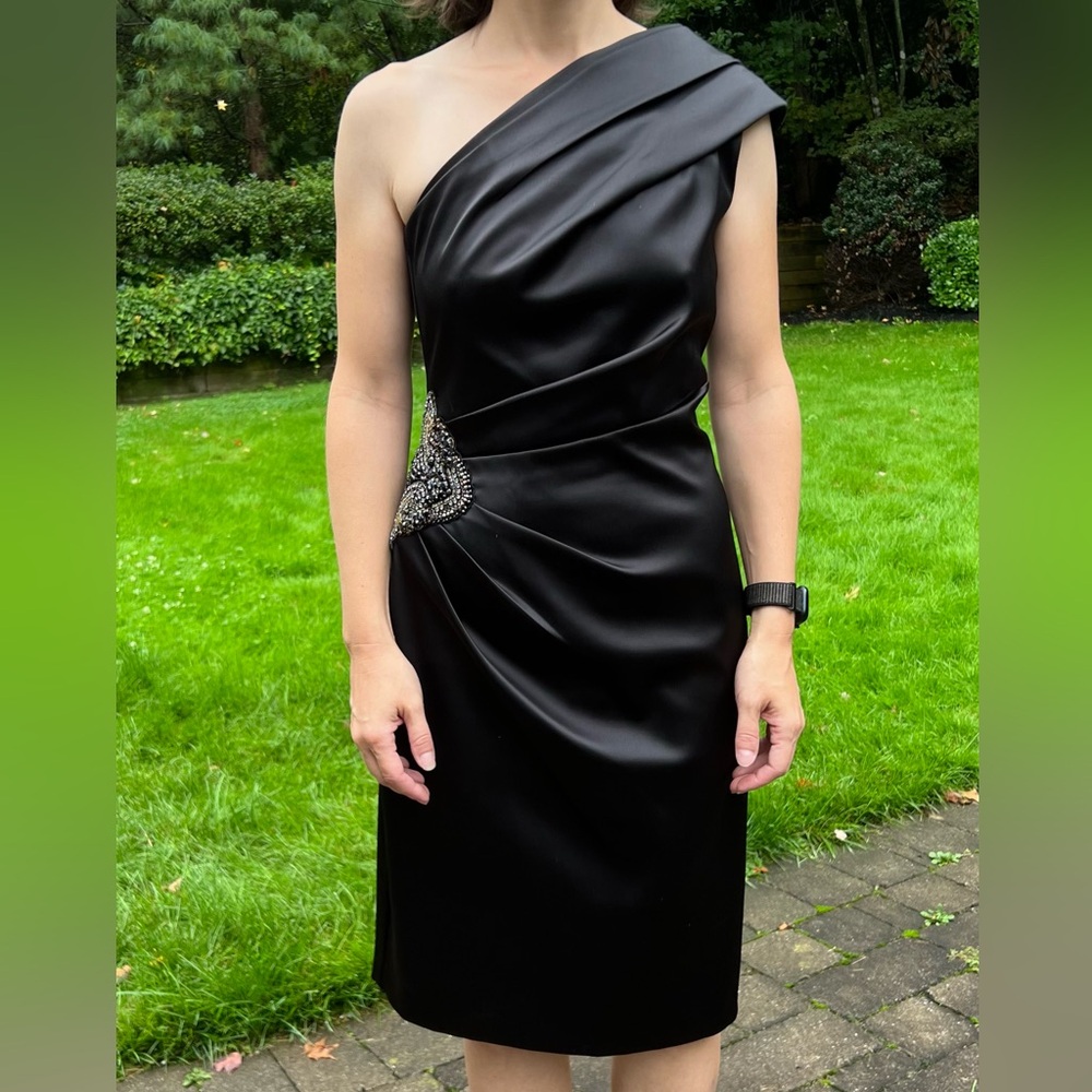 Eliza J Black One-Shoulder Dress with Embellishment